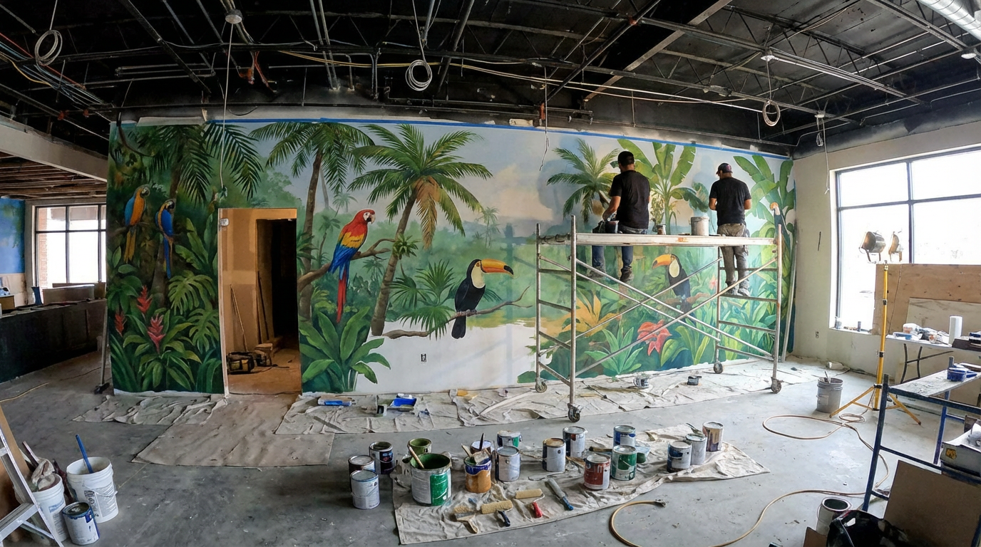 Mural installation in progress